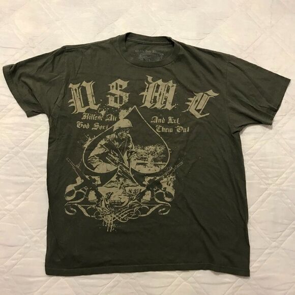 Black Ink Design USMC green T‎ shirt Large - Picture 1 of 4